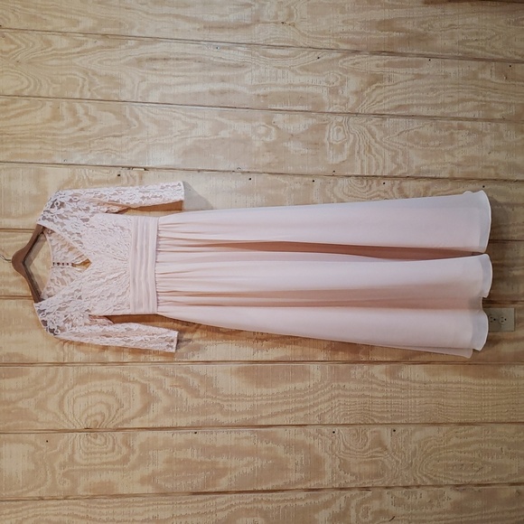Christina Wu NWT Blush Pink Lace Chiffon Maxi Dress Size 12 #32895 - Picture 1 of 9